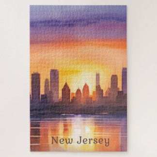 Quebra-cabeça Vibrante New Jersey Watercolor Arte Sunset