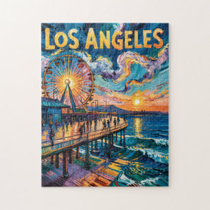 Quebra-cabeça Vibrante Pier de Los Angeles Pôr do Sol Van Gogh V