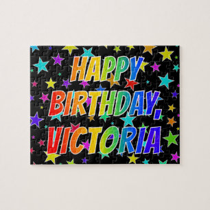 Quebra-cabeça "VICTORIA" Primeiro Nome, Diversão "FELIZ ANIVERS