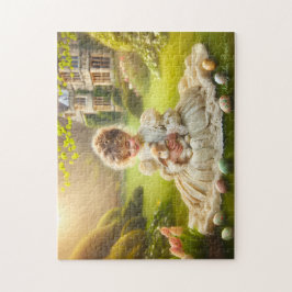 Quebra-cabeça Victorian Little Girl with Bunny & Eggs Easter