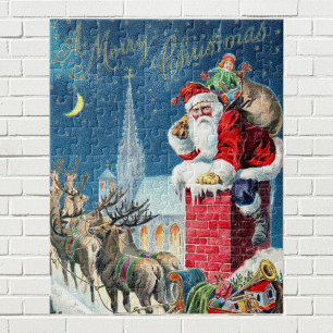 Quebra-cabeça Victorian Papai Noel do natal vintage na chaminé