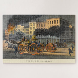 Quebra-cabeça Vida de um Fireman Vintage litógrafo dos anos 1860