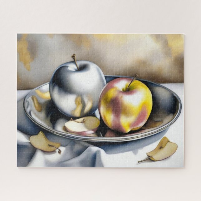 Quebra-cabeça Vida Estática de Prata e Maçãs Douradas (Horizontal)