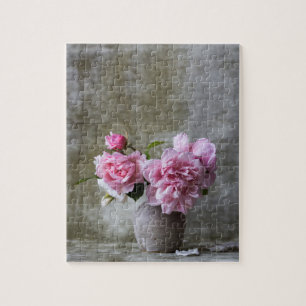 Quebra-cabeça Vida Estática Floral Russa com Peônias Rosa