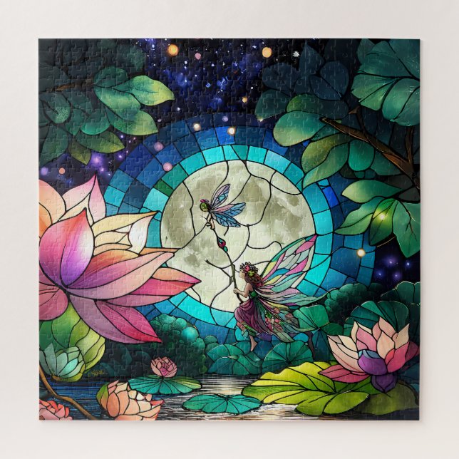 Quebra-cabeça Vidro de Cor Little Fairy Com Libélula (Vertical)