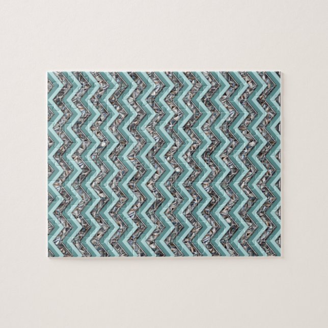 Quebra-cabeça Vidro Escuro e Zigzag Teal (Horizontal)