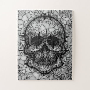 Quebra-cabeça Vidro Mosaico Caveira, branco preto