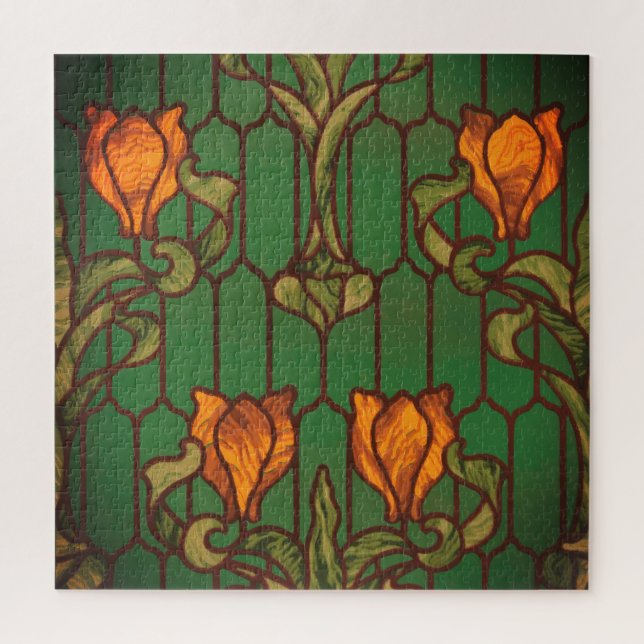 Quebra-cabeça Vidro retido parece flores florais de arte nouveau (Vertical)