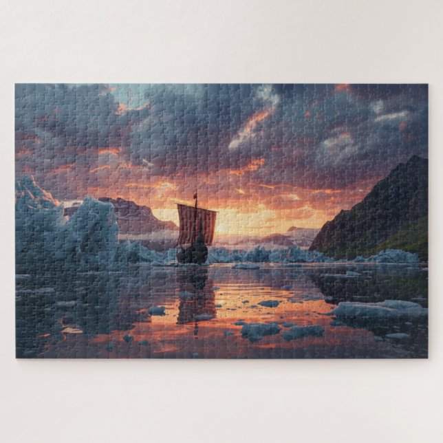 Quebra-cabeça Viking Longship Icy Fjord (Horizontal)