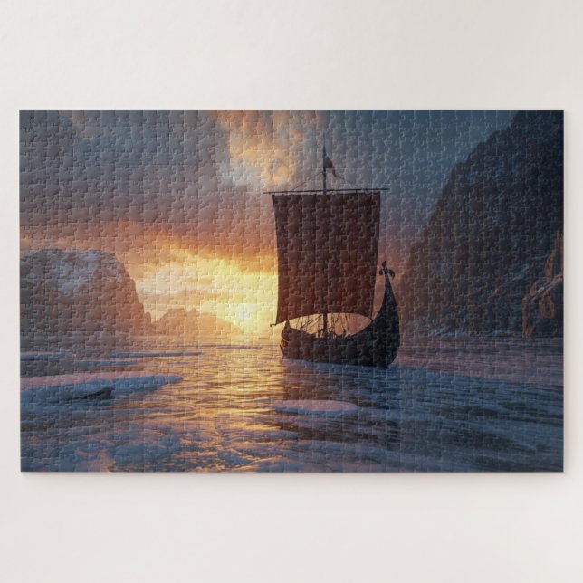 Quebra-cabeça Viking Longship Icy Fjord (Horizontal)