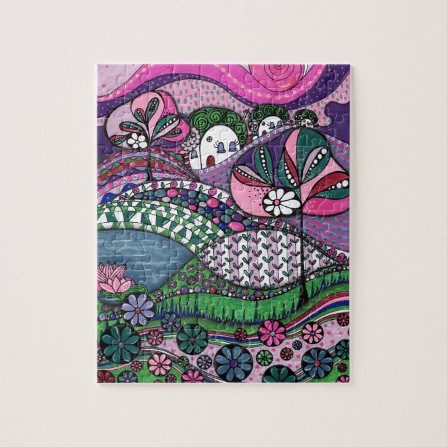 Quebra-cabeça Vila de Contos de Fadas Whimsical Zentangle Jigsaw (Vertical)