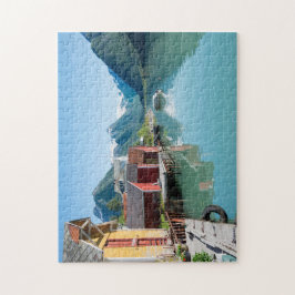 Quebra-cabeça Vila de Fjærland e um fiorde na serra de vaivém de