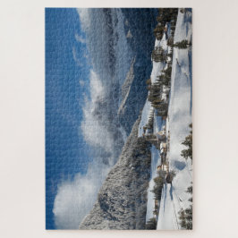 Quebra-cabeça Vila pequena com as montanhas das dolomites na