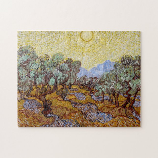 Quebra-cabeça Vincent van Gogh - Oliveiras, céu amarelo e sol (Horizontal)