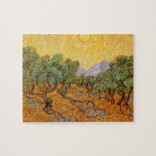 Quebra-cabeça Vincent van Gogh - Oliveiras, céu amarelo e sol