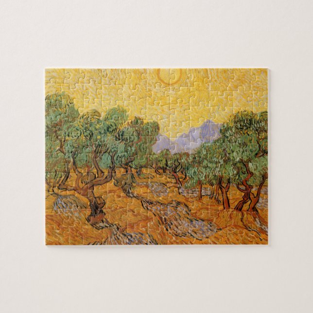 Quebra-cabeça Vincent van Gogh - Oliveiras, céu amarelo e sol (Horizontal)