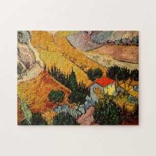Quebra-cabeça Vincent van Gogh - Paisagem, Casa e Plowman