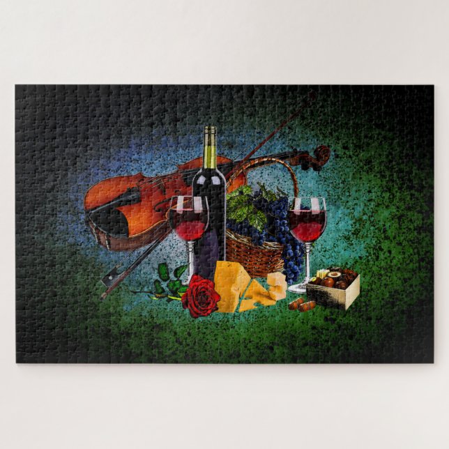 Quebra-cabeça Vinhos, garrafa, uva, queijo, Violino (Horizontal)