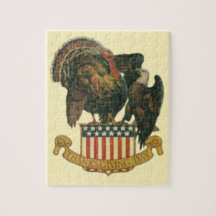 Quebra-cabeça Vintage Ação de Graças Turquia, Águia, Bandeira Am