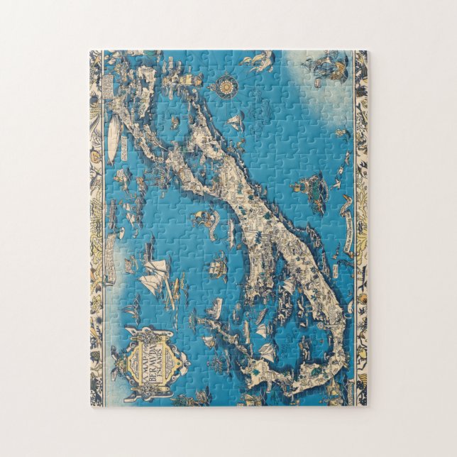 Quebra-cabeça Vintage - Antigo mapa das Ilhas Bermudas (Vertical)