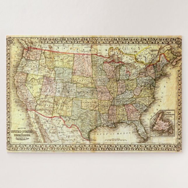 Quebra-cabeça Vintage Antigo mapa geral dos EUA (Horizontal)