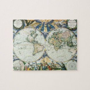 Quebra-cabeça Vintage Antique Old World Map, 1666 por Pieter Goo