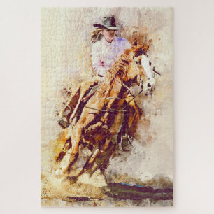 Quebra-cabeça Vintage aqucolor de uma cowgirl selvagem do rodeio