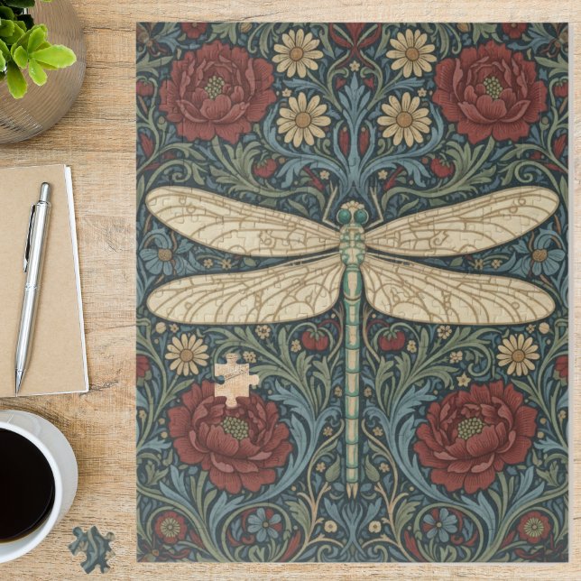 Quebra-cabeça Vintage Art Nouveau Dragonfly Floral (Criador carregado)