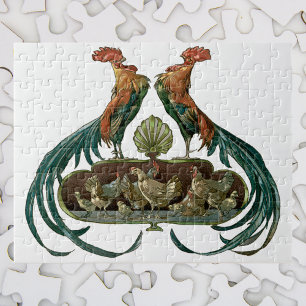 Quebra-cabeça Vintage Art Nouveau Galinhas e Galos