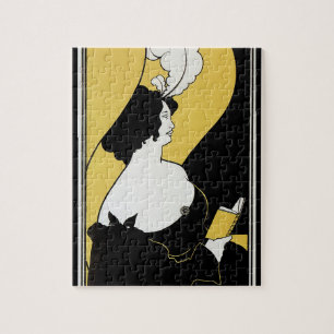 Quebra-cabeça Vintage Art Nouveau, Mulher Lendo um Livro Amarelo