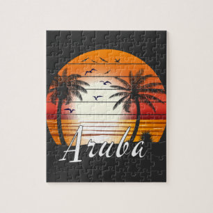 Quebra-cabeça Vintage Aruba Palm Trees Summer Beach