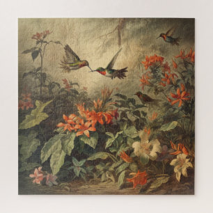 Quebra-cabeça Vintage, aves de capoeira e flores de cenas botâni