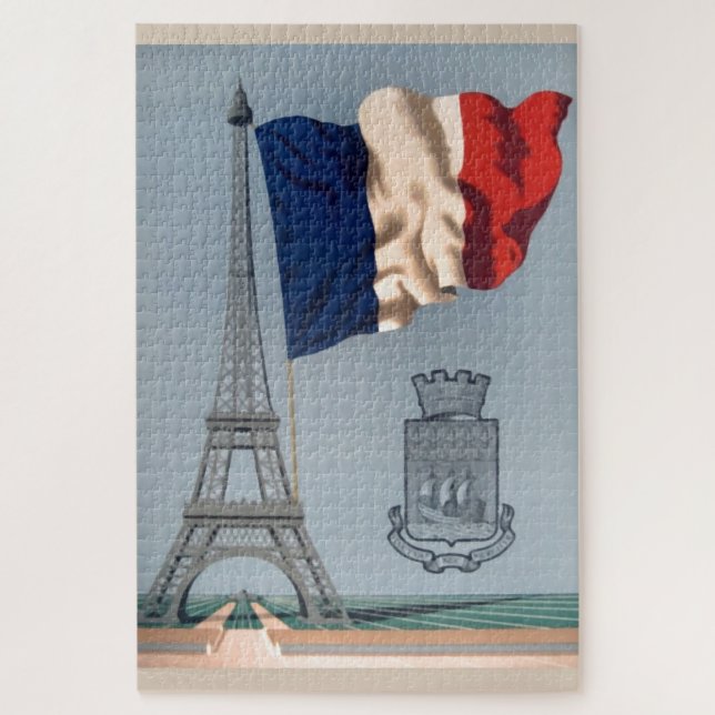 Quebra-cabeça Vintage, Bandeira Nacional Francesa, Torre Eiffel  (Vertical)
