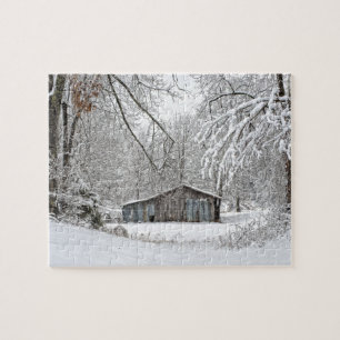 Quebra-cabeça Vintage Barn in Fresh Snow (Neve Fresca) - Foto do