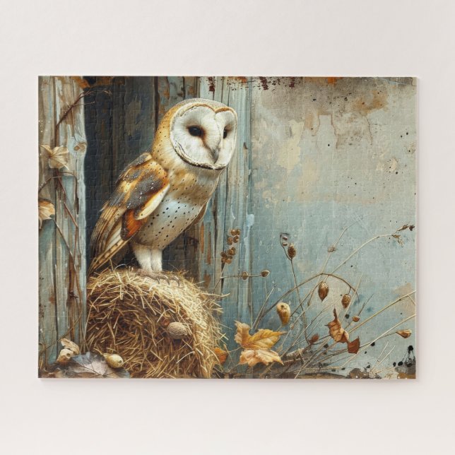 Quebra-cabeça Vintage Barn Owl no outono 16x20 (Horizontal)