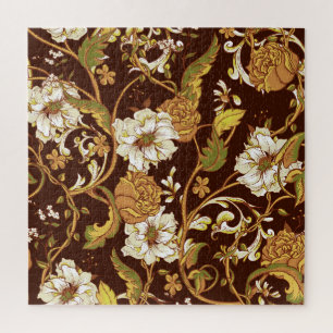 Quebra-cabeça Vintage barroco floral: magnólias, padrão rosa.