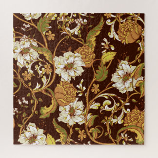 Quebra-cabeça Vintage barroco floral: magnólias, padrão rosa.