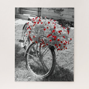 Quebra-cabeça Vintage Bicycle Red Geranium Flowers Rural Foto