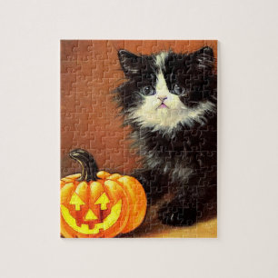 Quebra-cabeça Vintage Black and White Halloween Kitten