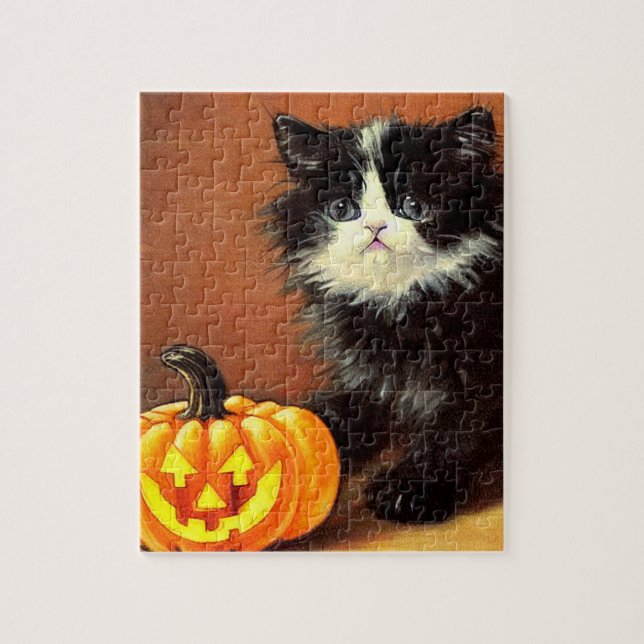 Quebra-cabeça Vintage Black and White Halloween Kitten (Vertical)