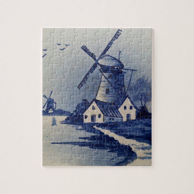 Quebra-cabeça Vintage Blue White Delft Windmill (Vertical)