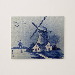 Quebra-cabeça Vintage Blue White Delft Windmill