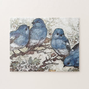 Quebra-cabeça Vintage bluebird ilustra aves bonitinhas natureza