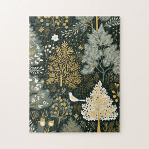 Quebra-cabeça Vintage Boho White Dourada Árvores de Natal Verde