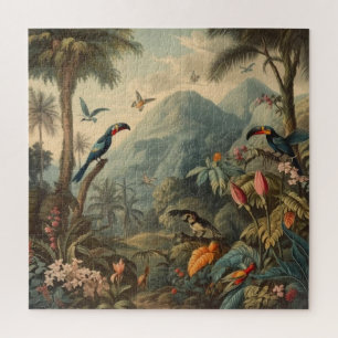 Quebra-cabeça Vintage botânica de papagaios e flores