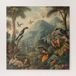 Quebra-cabeça Vintage botânica de papagaios e flores