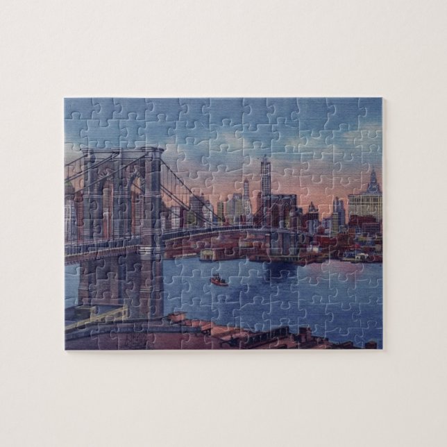 Quebra-cabeça Vintage Brooklyn Bridge Art Painting (Horizontal)