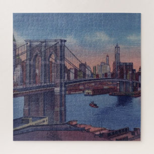 Quebra-cabeça Vintage Brooklyn Bridge Art Painting
