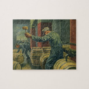 Quebra-cabeça Vintage Business, Fazer de Vinho Cortando Barris d