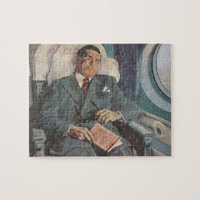 Quebra-cabeça Vintage Business Viagem, Leitura no Avião (Horizontal)
